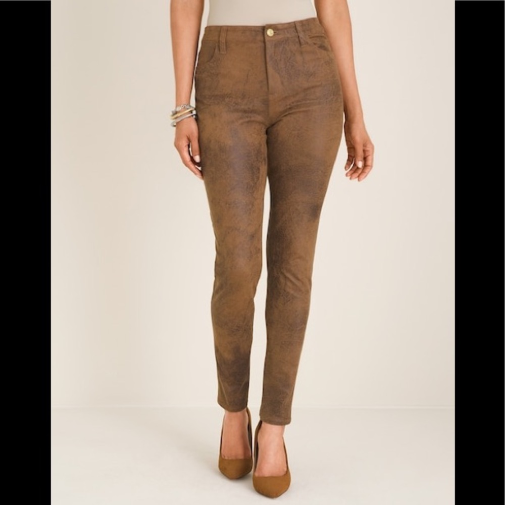 ✨NWOT✨ Chico’s Faux-Suede Worn Luggage Slim Pants